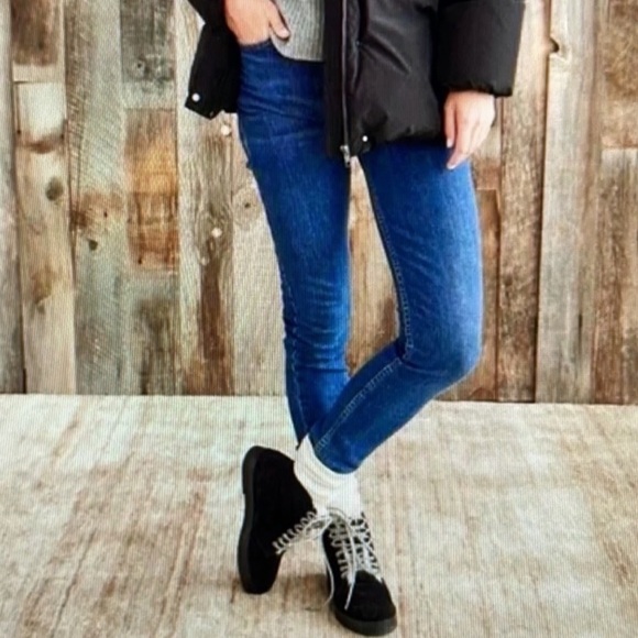 Jenni Kayne Canyon Shearling Ankle Boots Black Suede Size 40/9 Lace-Up Booties - Picture 3 of 11